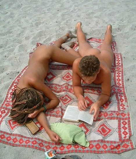 family nude on beach